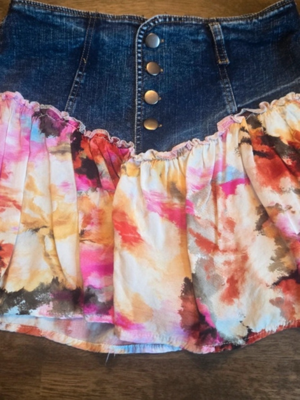 Denim Waistband Multicolor Tie-Dye Skirt